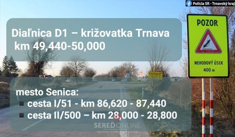 Nehodové úseky v Trnavskom kraji: Na diaľnici D1 a dva úseky v meste Senica